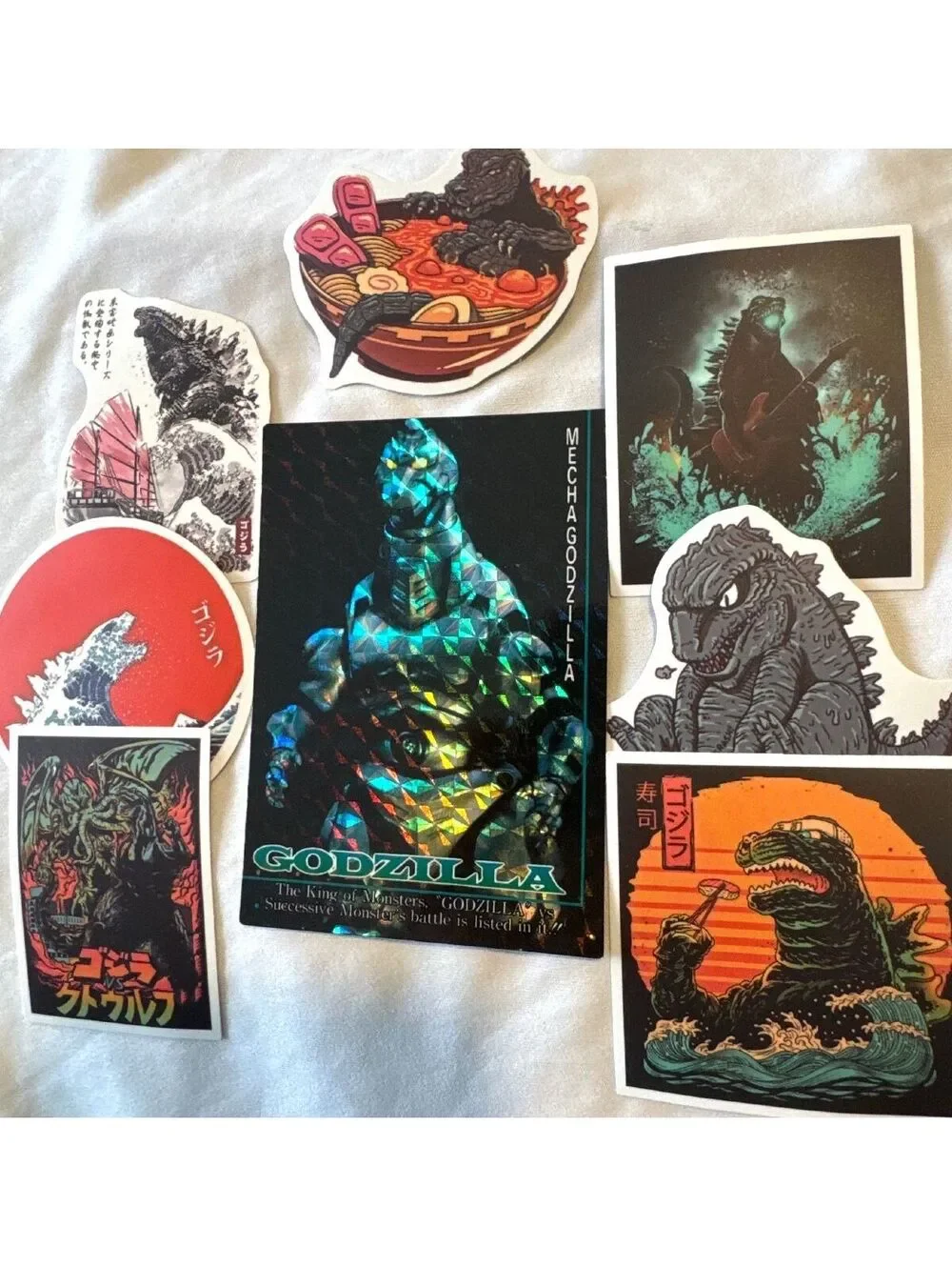 1995 Amada Godzilla prism card #70 Heisei MECHA GODZILLA NM & 7 Stickers NM